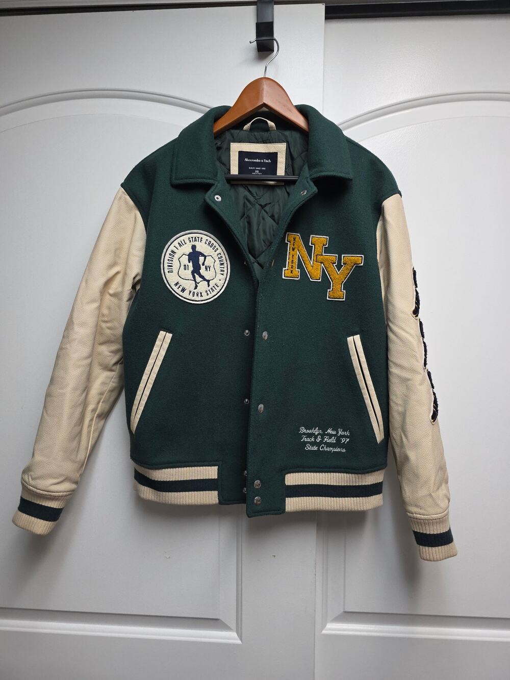Abercrombie & Fitch Men's Varsity Jacket Size XS Letterman NY Green White